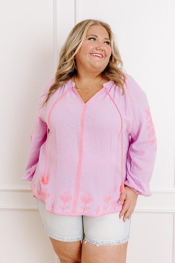 Gardenia Charm Floral Embroidered Top in Dusty Purple Curves Product Image