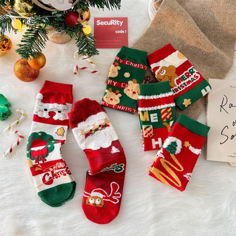 Set of 4 Pairs: Christmas Cartoon Print Socks Product Image