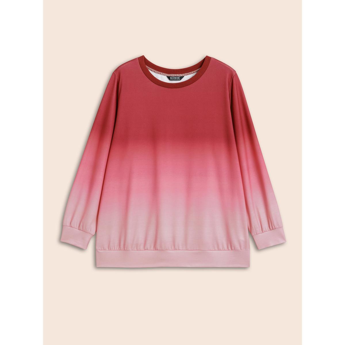 Plus Size Crew Neck Ombre Sweatshirt Women Multicolor Casual Non Round Neck Everyday Sweatshirts BloomChic 26/4X Product Image