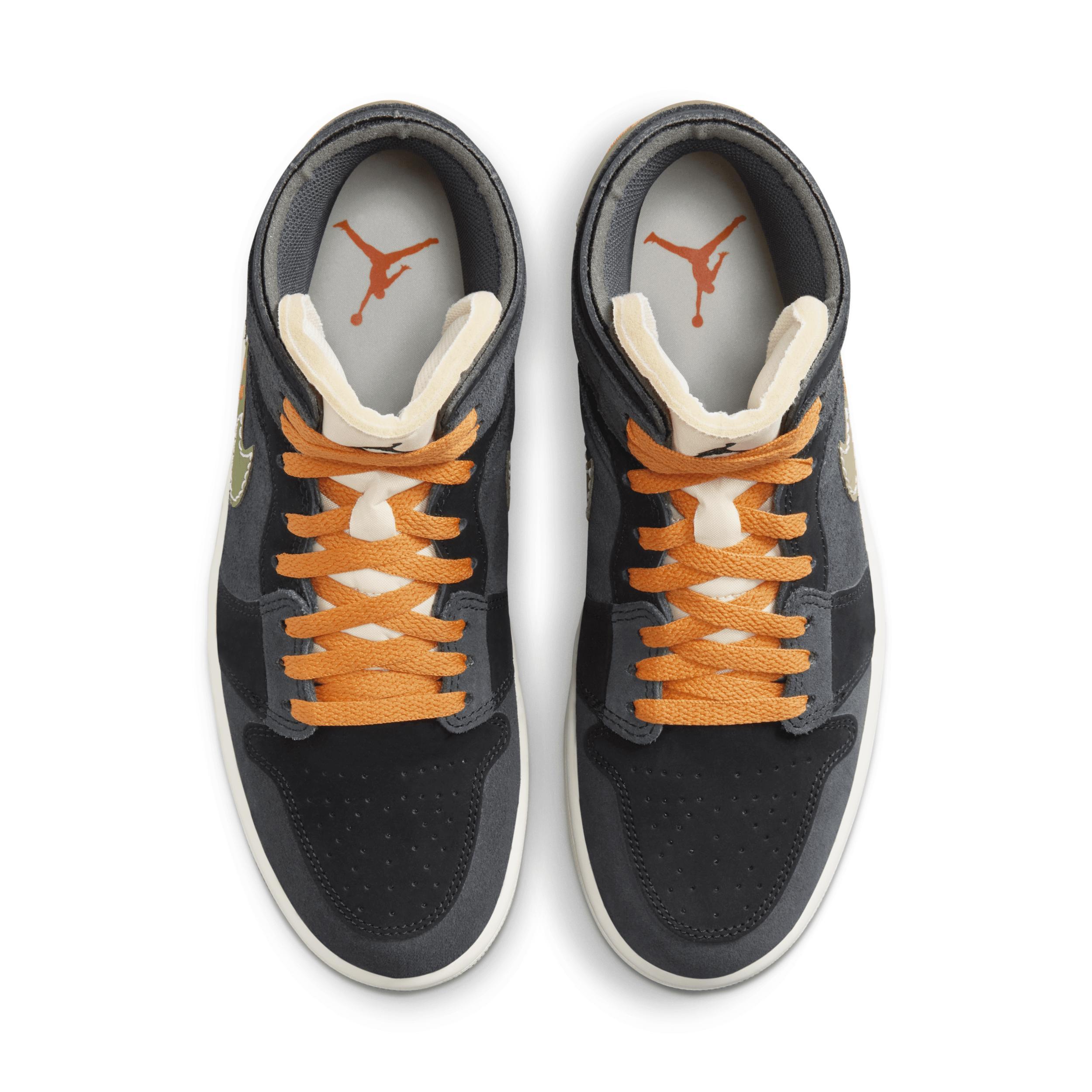 Jordan Mens AJ 1 Mid SE - Basketball Shoes Grey/Black/Green Product Image
