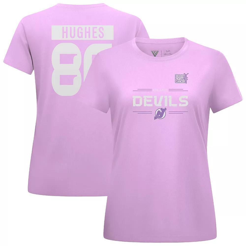 Womens Levelwear Jack Hughes Violet New Jersey Devils Hockey Fights Cancer Anthem Name & Number T-Shirt Product Image