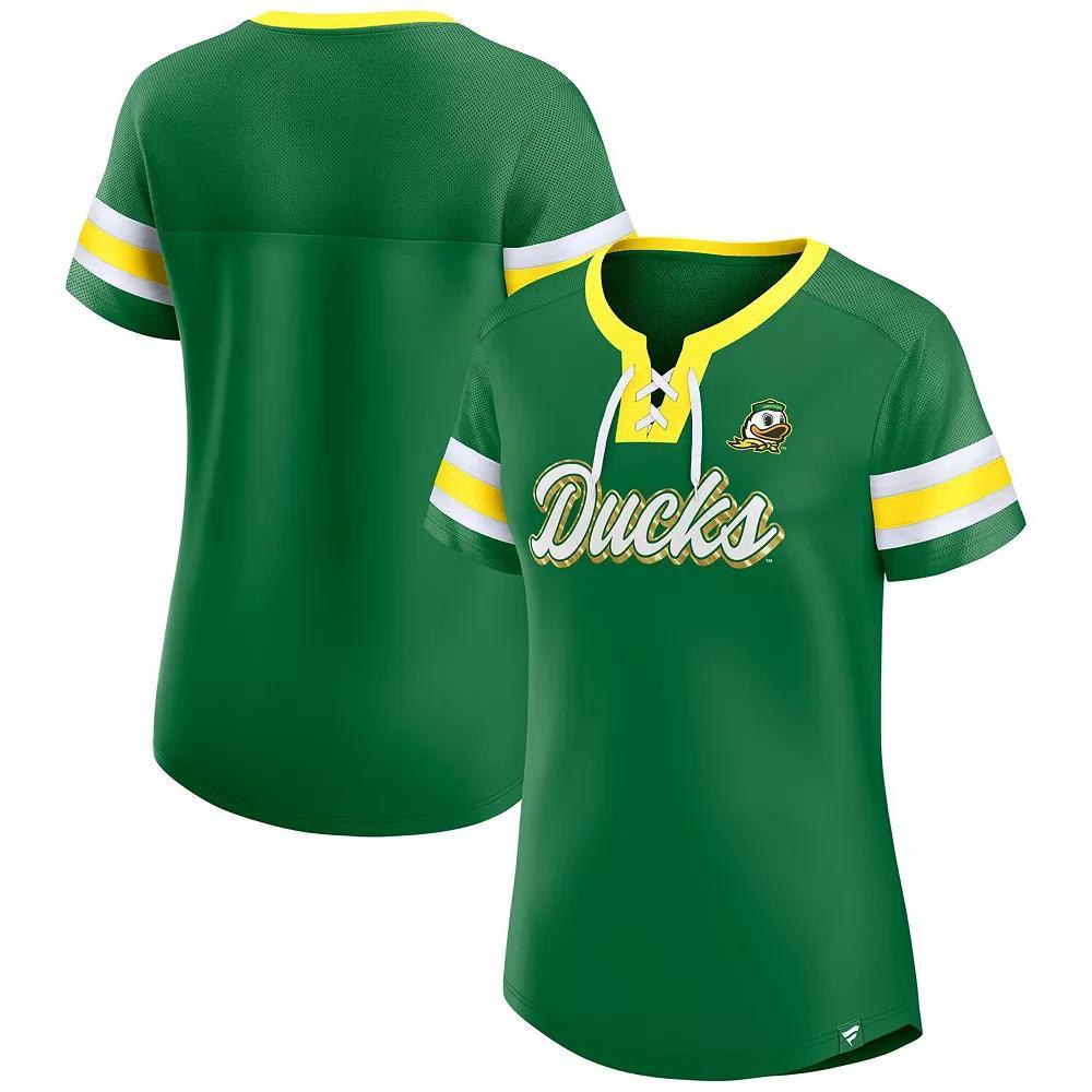 Women's Fanatics  Green Miami Hurricanes Iconic Athena Lace-Up T-Shirt, Size: Small Product Image