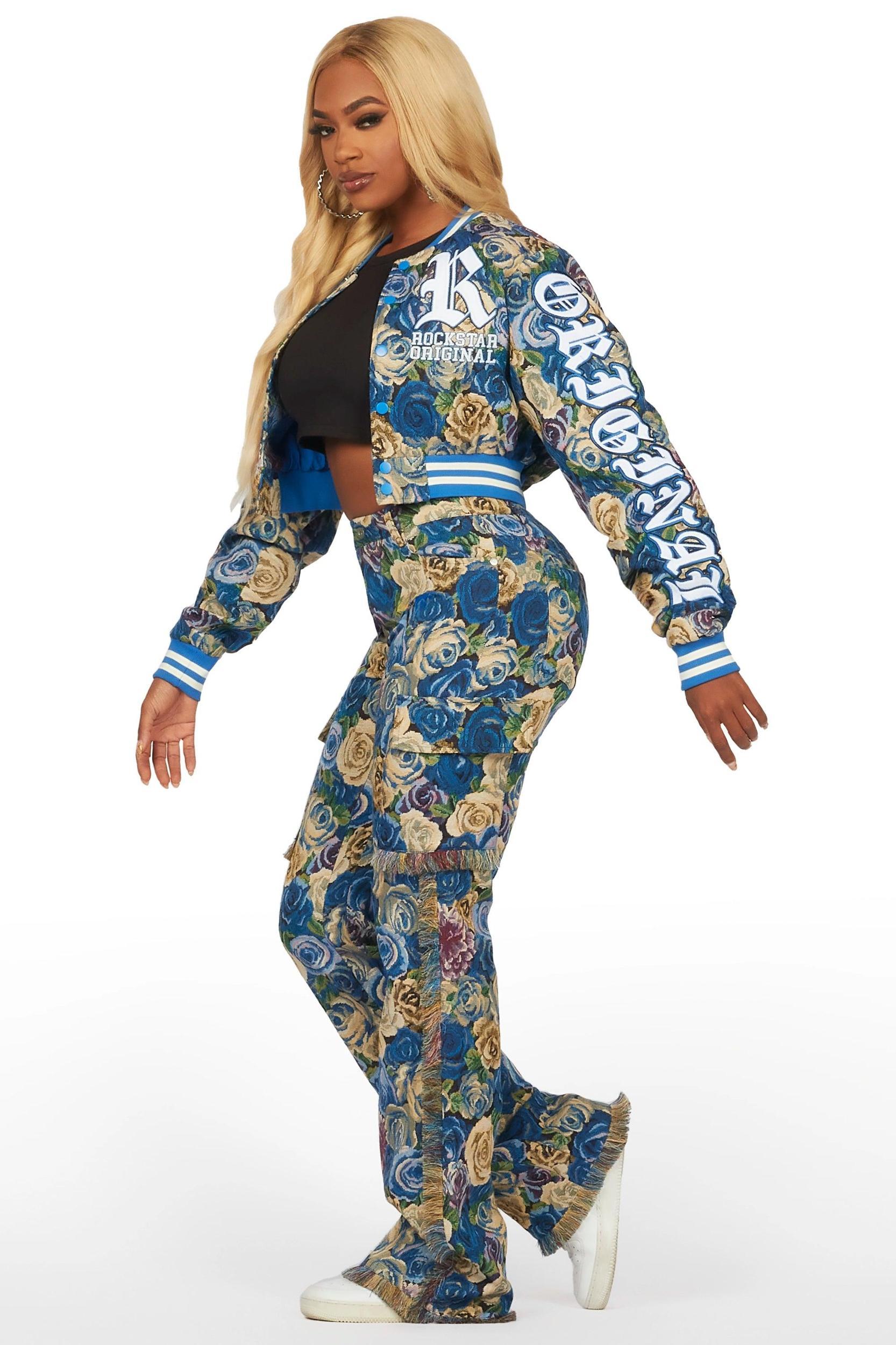 Darresha Blue Floral Tapestry Stacked Pant Female Product Image