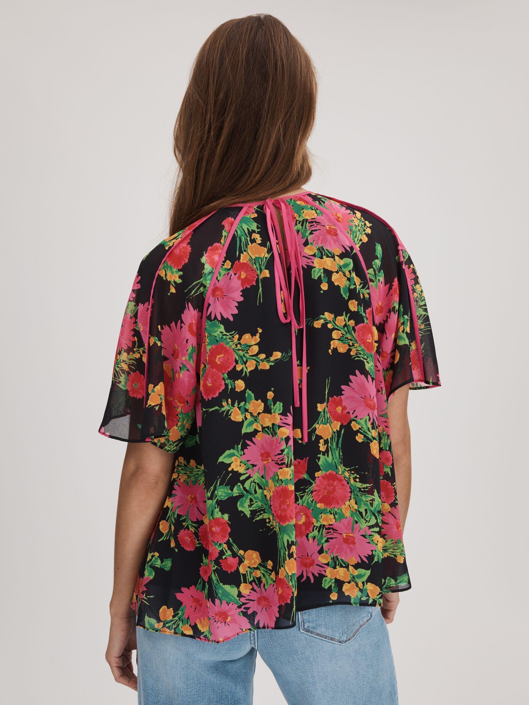 Florere Printed Flare Sleeve Blouse in Pink/Black Product Image