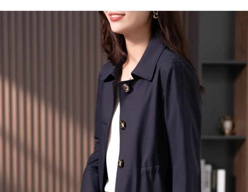 Collared Button-Up Trench Jacket Product Image
