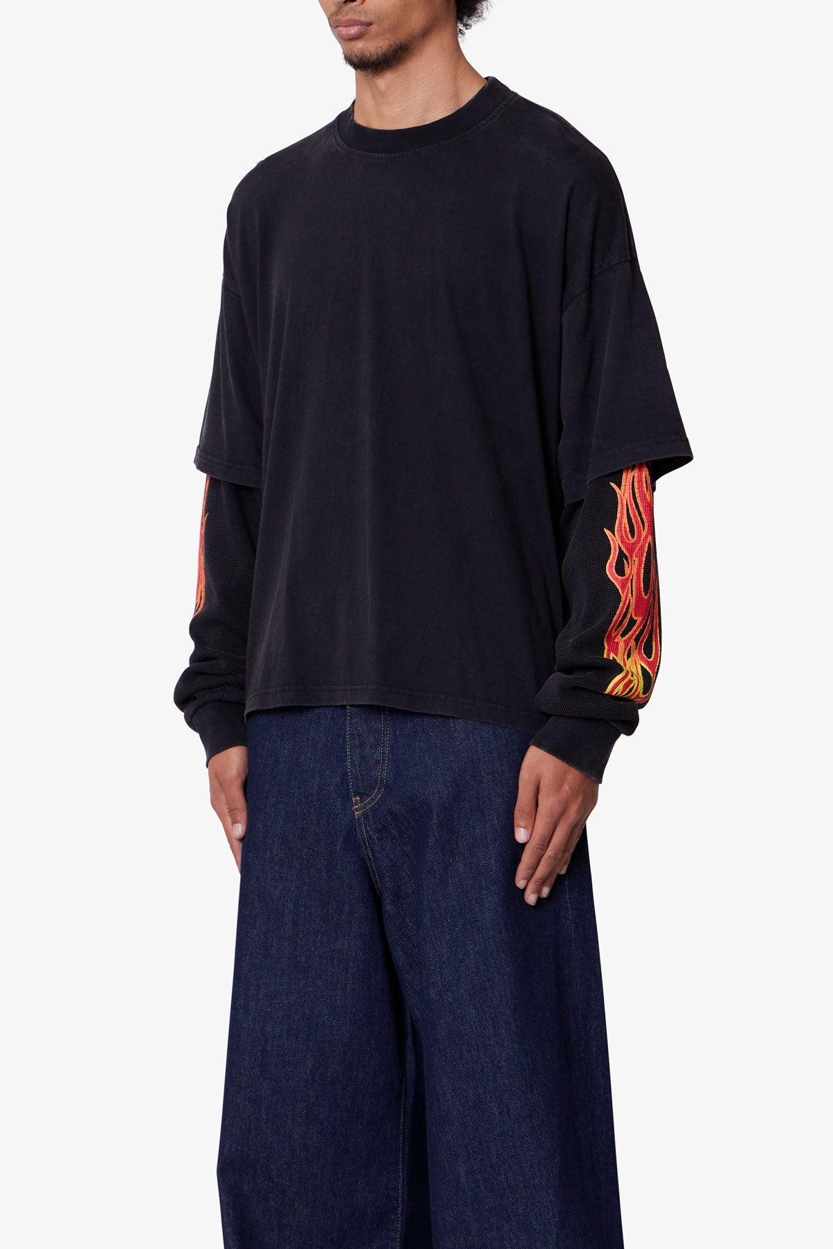 Double Layer Thermal Sleeve Tee - Washed Black Product Image