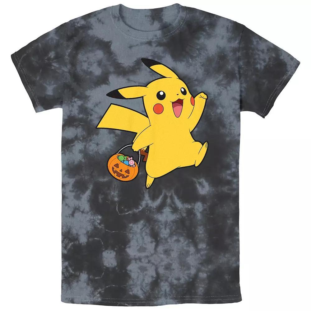 Men's Pokemon Happy Pikachu Trick Or Treat Bombard Wash Graphic Tee, Size: Large, Black Grey Product Image