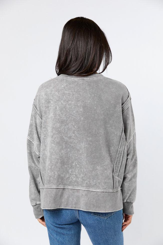 Around Town Charcoal Acid Wash Knit Pullover FINAL SALE Product Image
