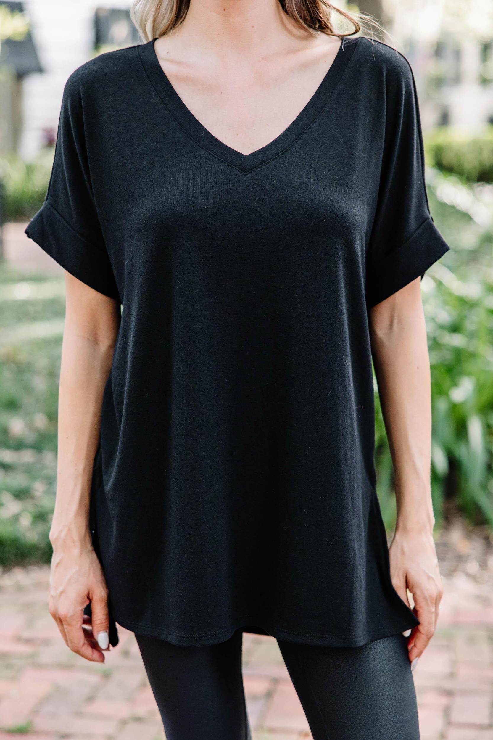 Make Your Life Easy Black V-neck Top Female Product Image