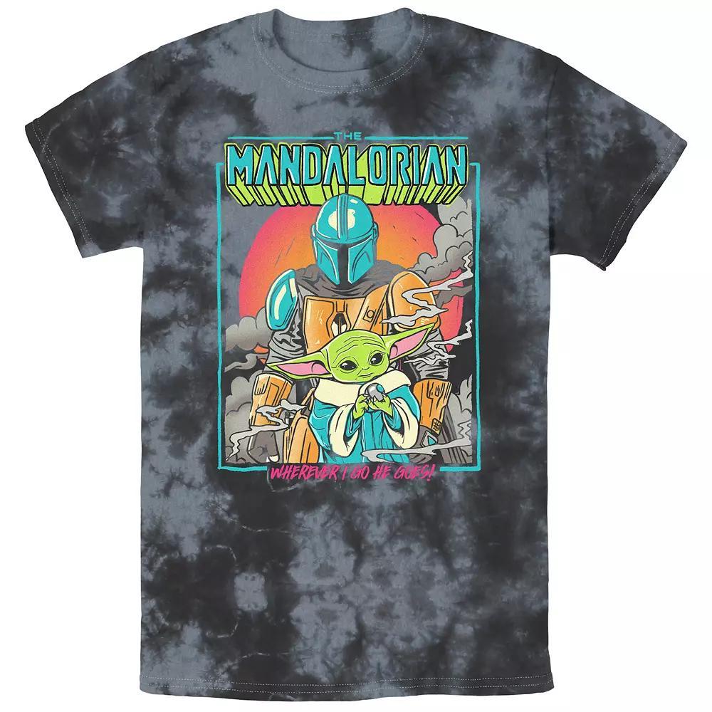 Men's Star Wars The Mandalorian Wherever I Go He Goes Bombard Wash Graphic Tee, Size: Medium, Black Grey Product Image