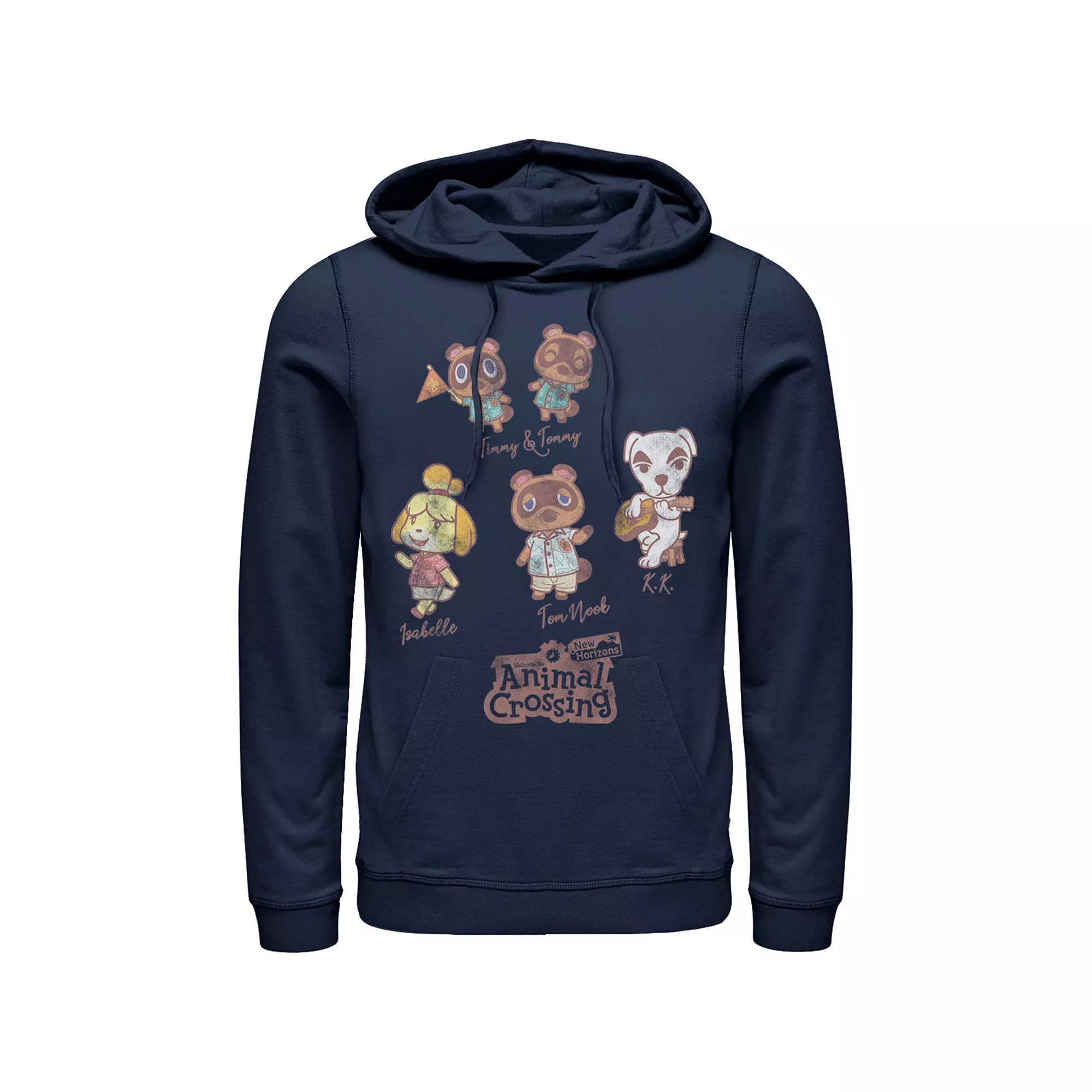 Men's Nintendo Character Textbook Group Shot Text Hoodie, Size: Large, Blue Product Image