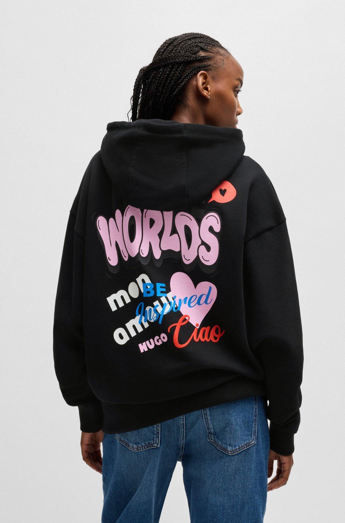 Cotton-terry zip-up hoodie with seasonal artwork Product Image