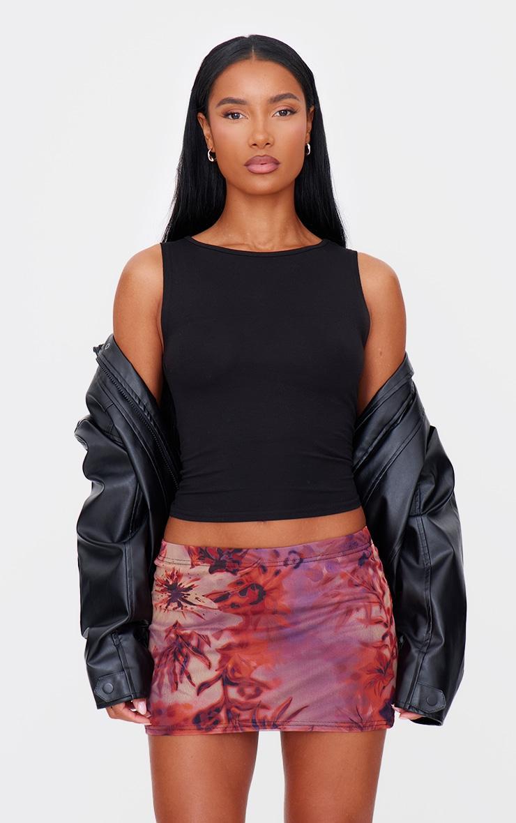Red Leopard Printed Lined Mesh Mini Skirt Product Image