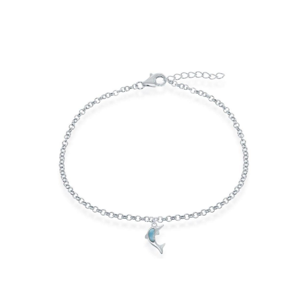 Sterling Silver Larimar Dolphin Anklet, Women's Product Image