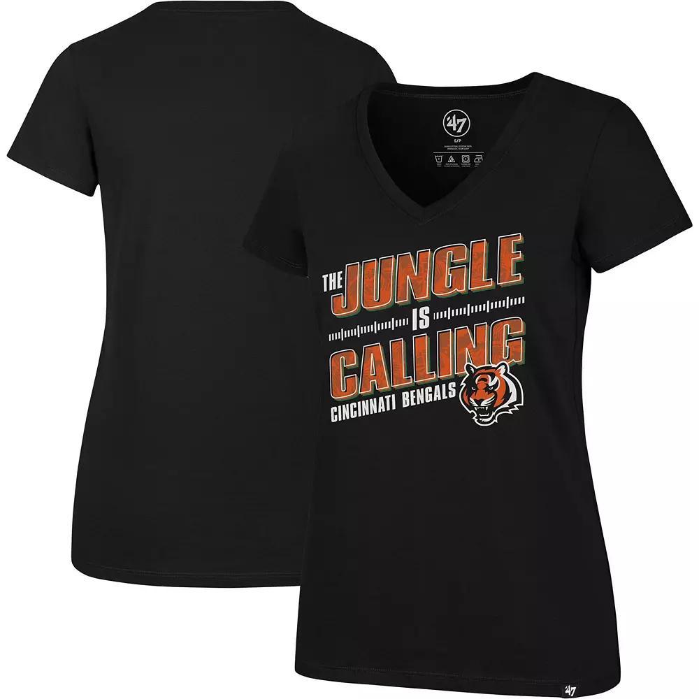 Women's '47 Black Cincinnati Bengals Team Regional Ultra Rival V-Neck T-Shirt, Size: Large Product Image