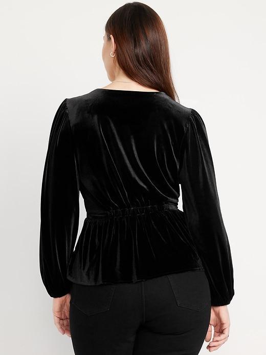 Waist-Defined Velvet Peplum Top Product Image