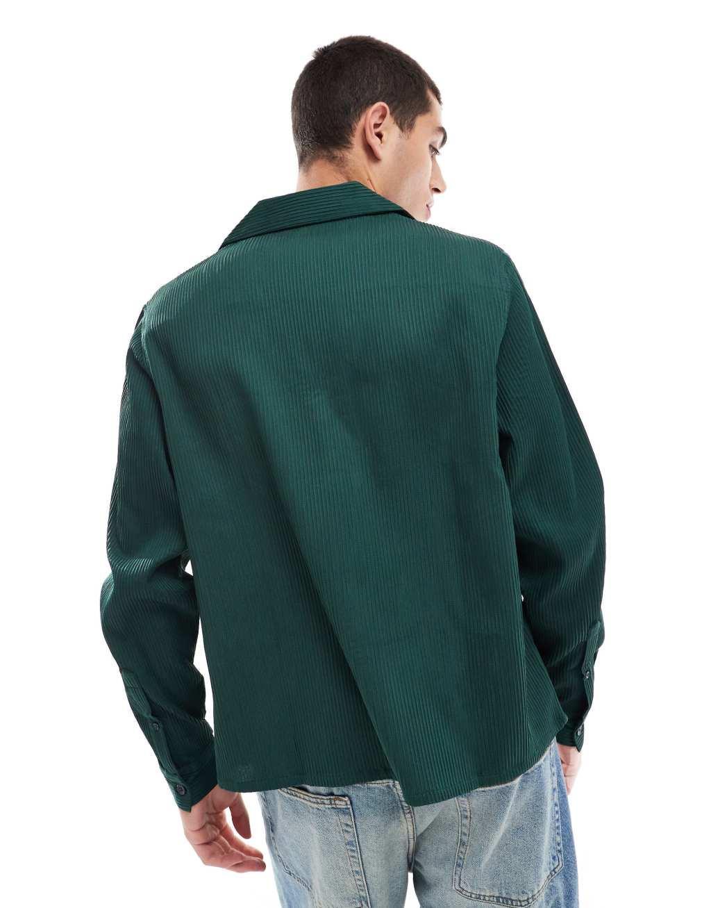 ASOS DESIGN boxy oversized plisse shirt in green Product Image