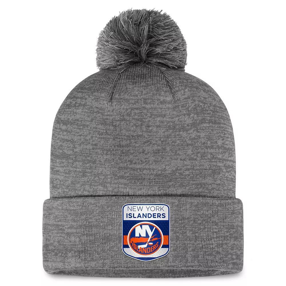 Men's Fanatics Branded  Gray New York Islanders Authentic Pro Home Ice Cuffed Knit Hat with Pom, Isl Grey Product Image
