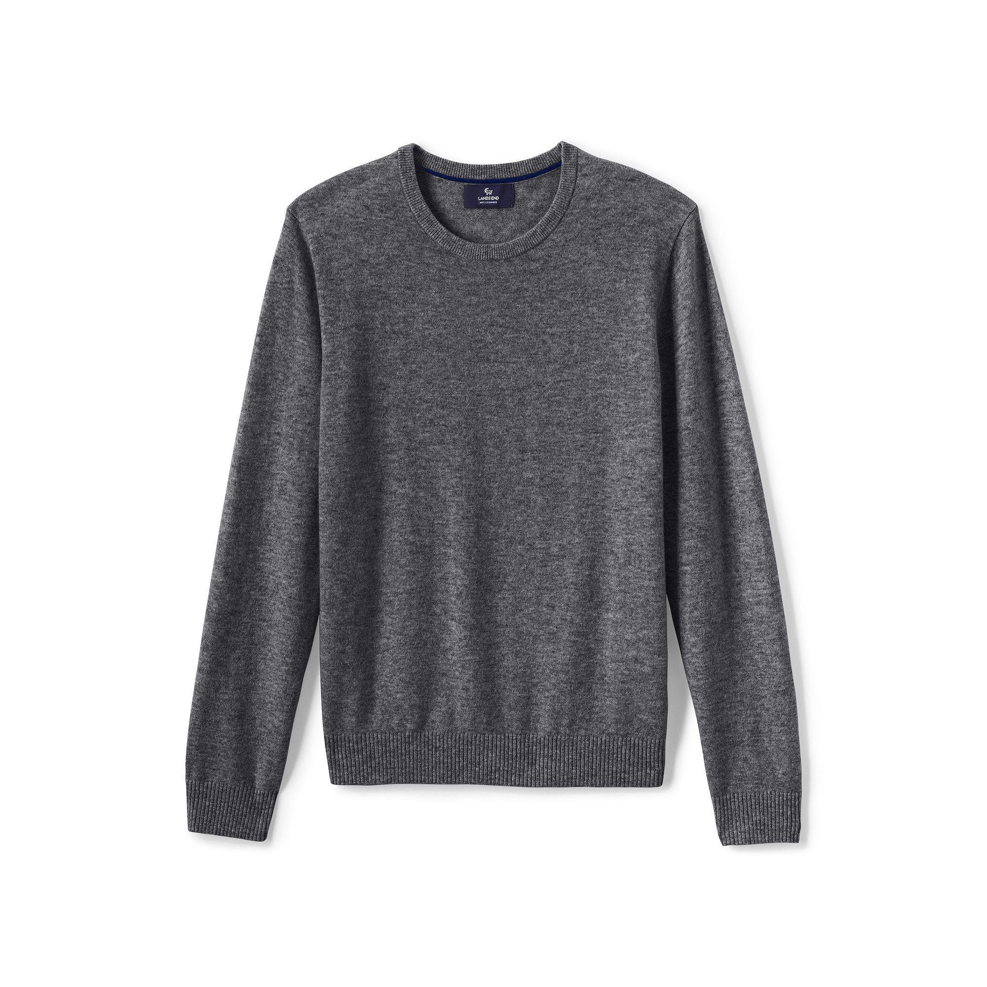 Men's Lands' End Fine-Gauge Cashmere Crewneck Sweater, Size: Small, Grey Heather Product Image