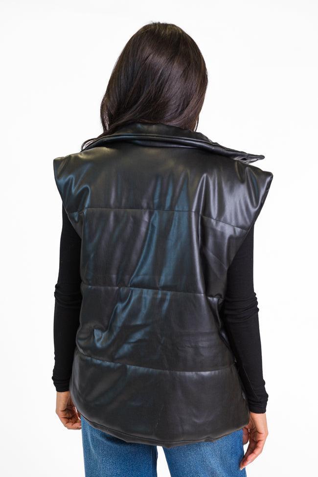 Wilder Days Black Faux Leather Puffer Vest FINAL SALE Product Image
