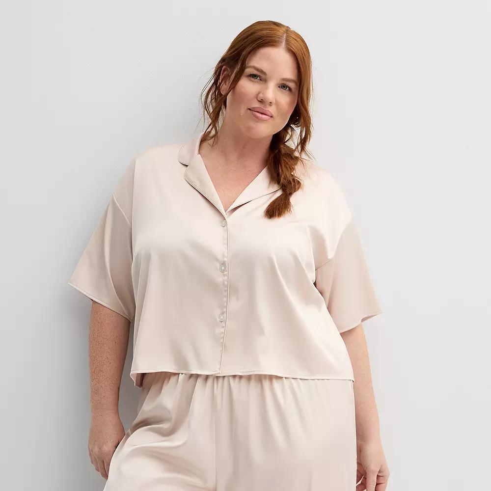 Plus Size Sonoma Goods For Life® Short Sleeve Satin Collared Pajama Top, Women's, Size: 1XL, White Product Image