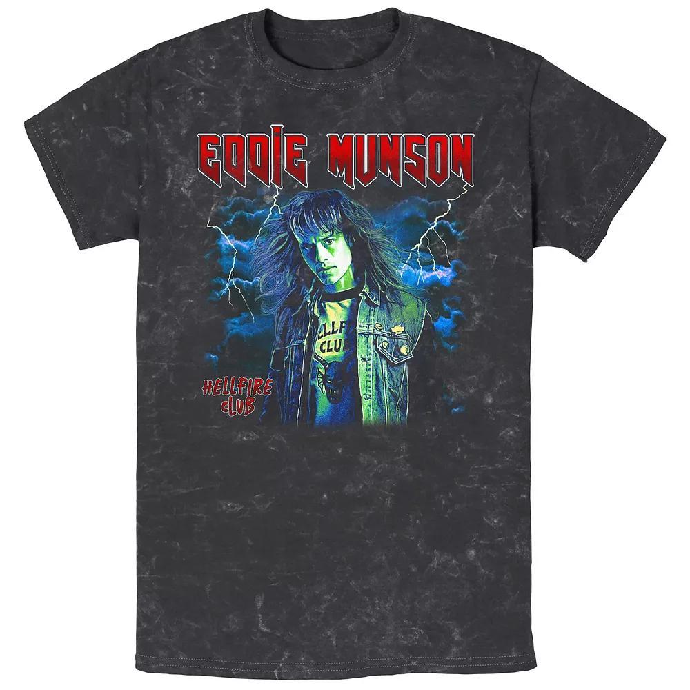 Men's Stranger Things Eddie Munson Hellfire Club Mineral Wash Graphic Tee, Size: XL, Black Product Image