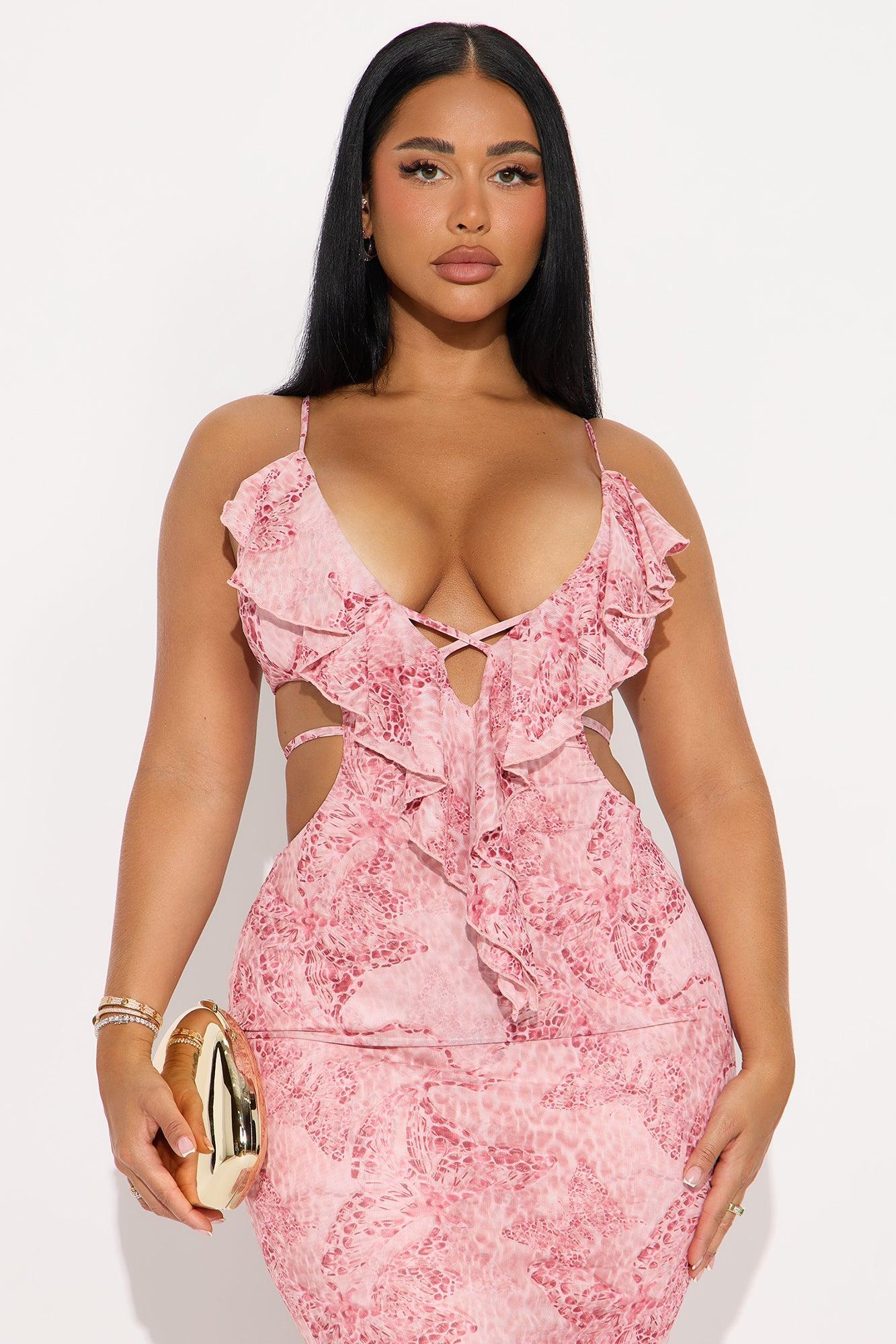 Krissy Mesh Ruffle Maxi Dress - Magenta/combo Product Image