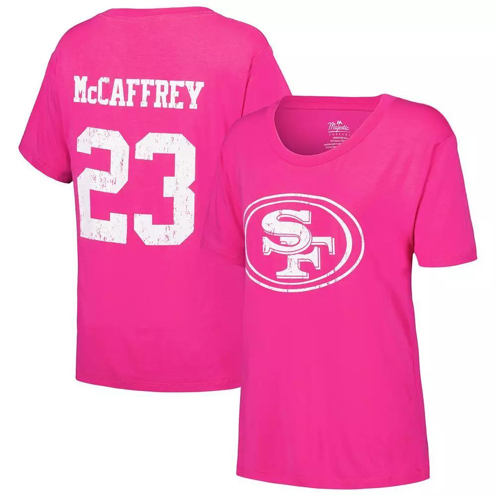 Women's Majestic Threads Christian McCaffrey Pink San Francisco 49ers Name & Number T-Shirt, Size: Large Product Image
