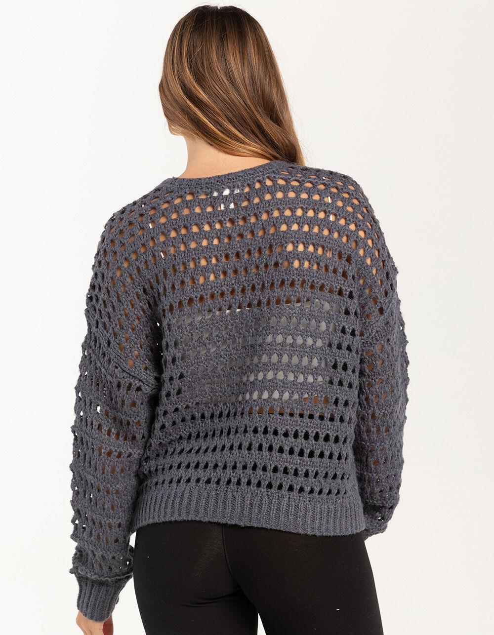 FULL TILT Essentials Open Knit Womens Pullover Sweater - SLATE Product Image