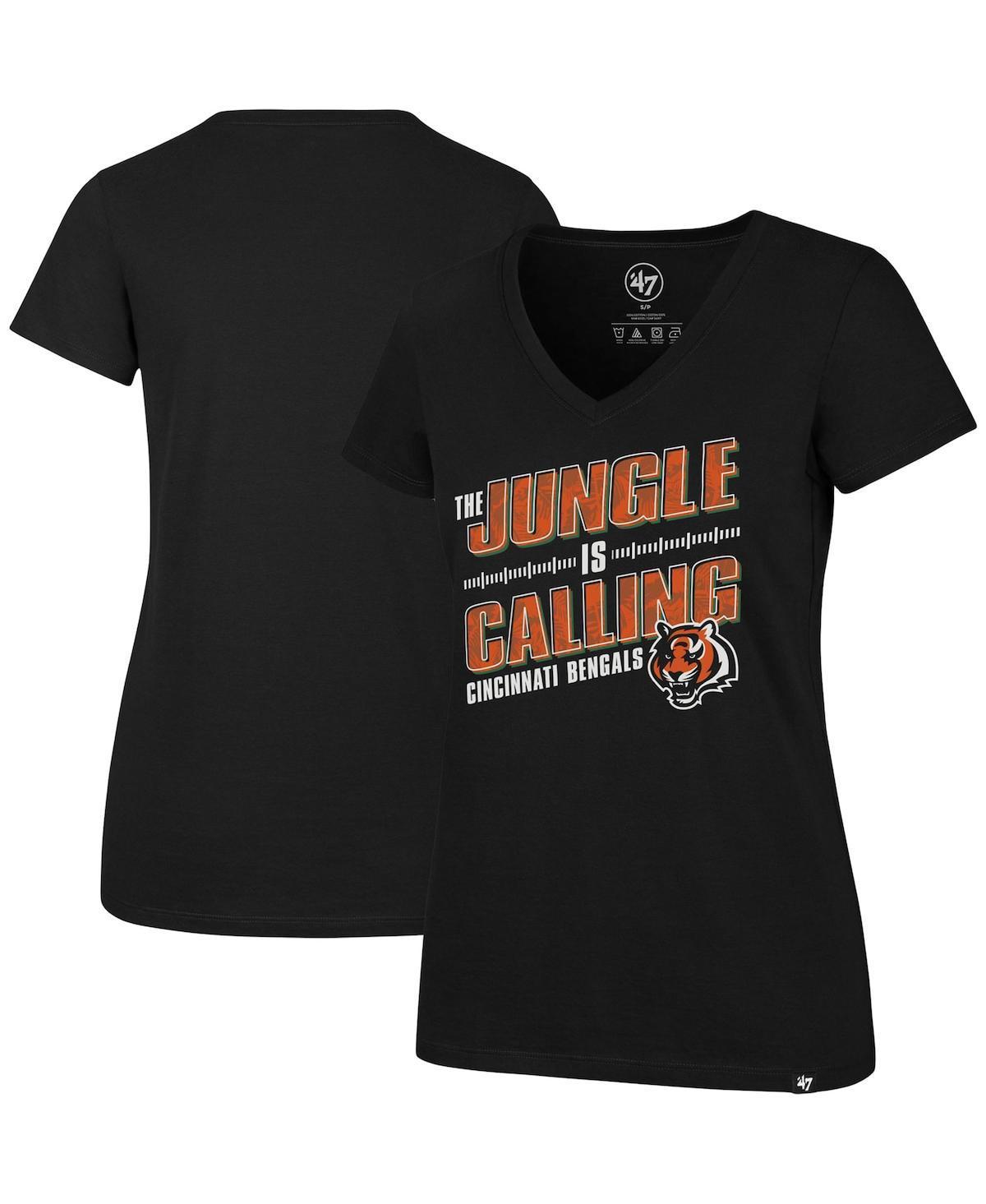 Women's '47 Black Cincinnati Bengals Team Regional Ultra Rival V-Neck T-Shirt, Size: Large Product Image
