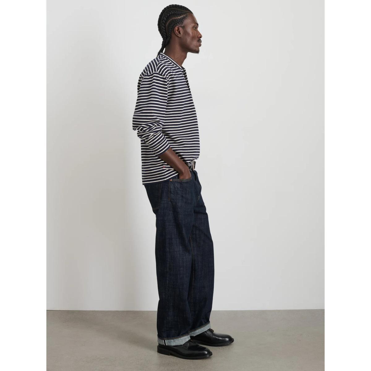 Alan Striped Henley Navy Natural Product Image