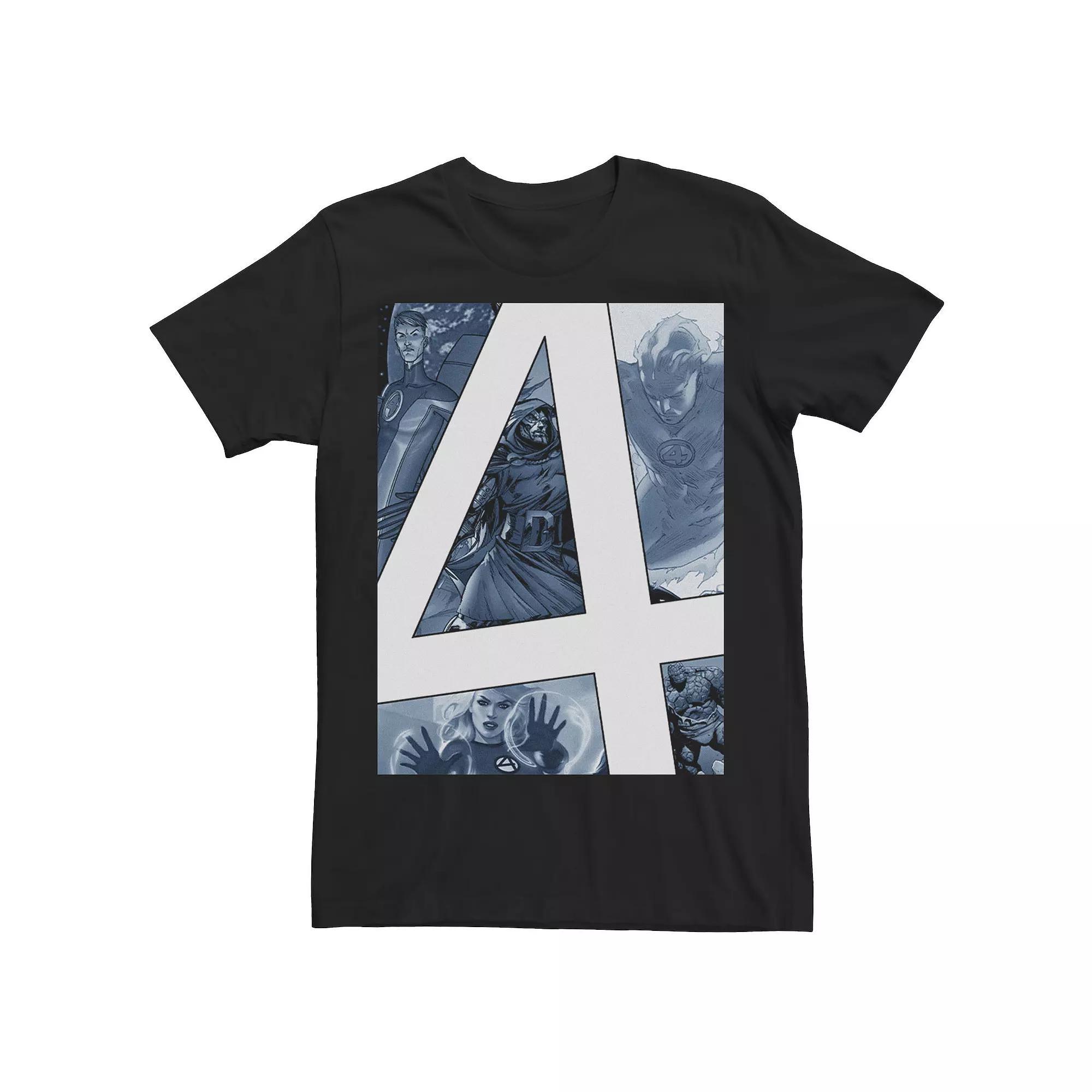 Men's Marvel Fantastic Four Slanted Numeral Center Logo Tee, Size: Medium, Black Product Image