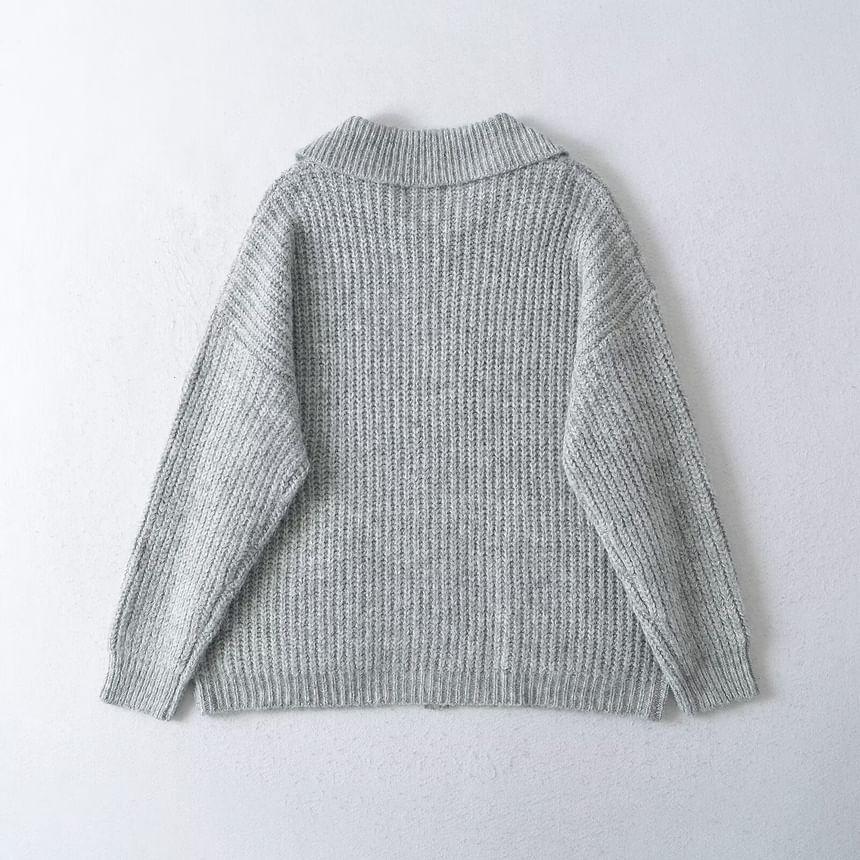 Collared Plain Zip Cardigan Product Image