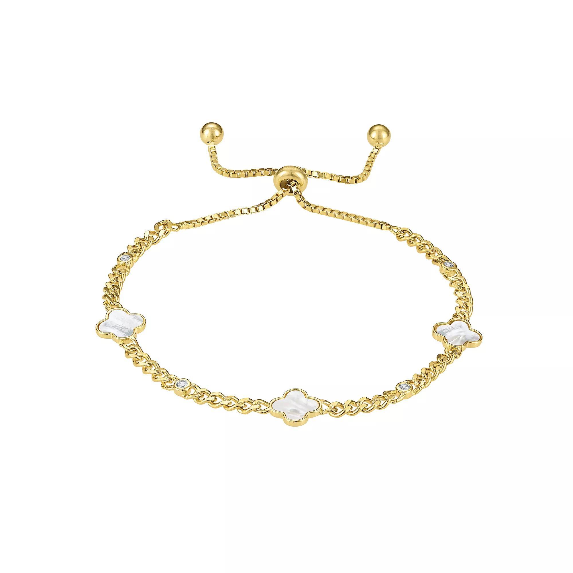 Designs by Gioelli 14k Gold over Sterling Silver Mother-of-Pearl Clovers Bracelet, Womens Gold Tone Product Image