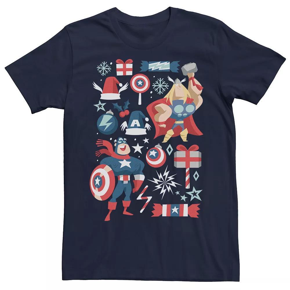 Men's Marvel Avengers Thor & Captain America Holiday Tee, Size: Large, Blue Product Image