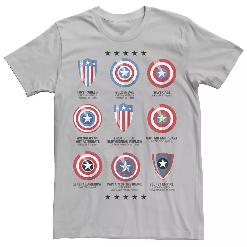 Men's Marvel Captain America Different Shields Grid Tee, Size: Large, Silver Product Image