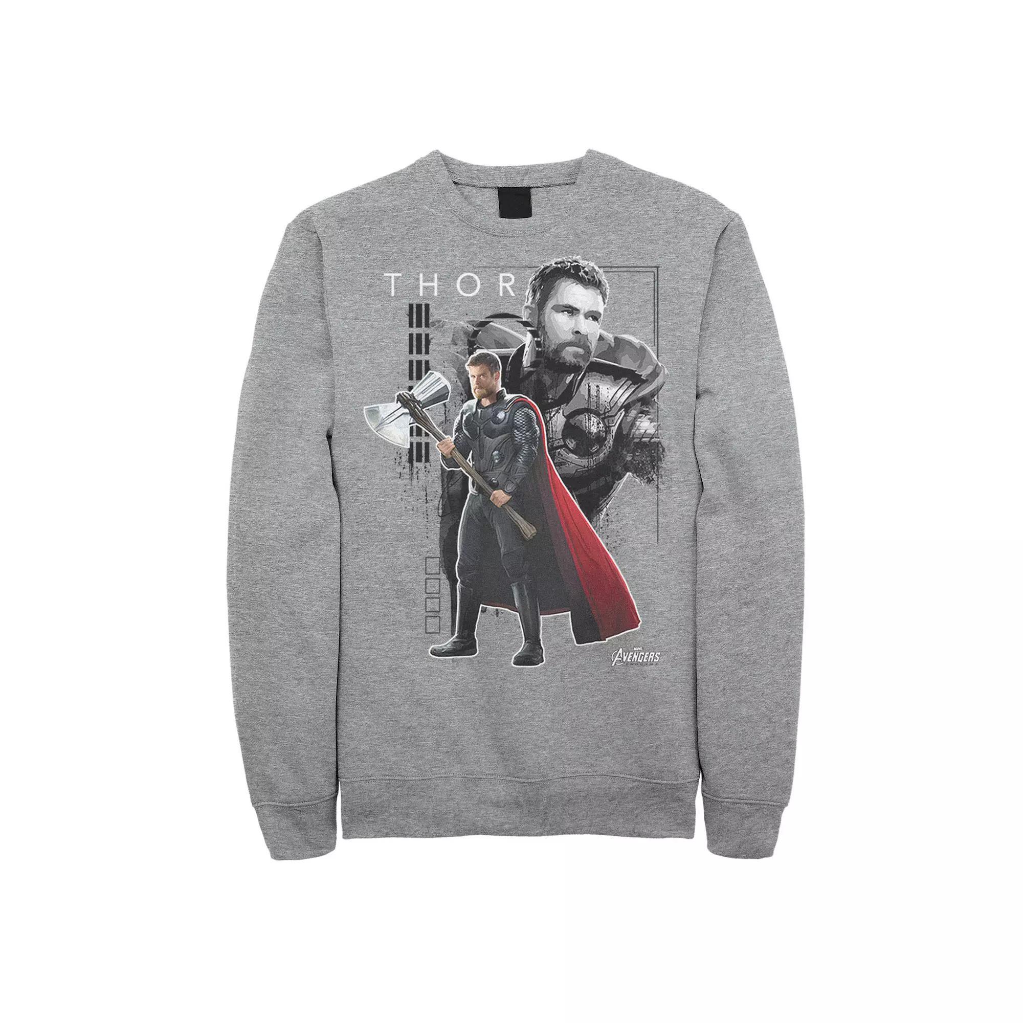 Men's Marvel Thor Collage Portrait Poster Graphic Fleece Pullover, Size: XL, Athletic Grey Product Image