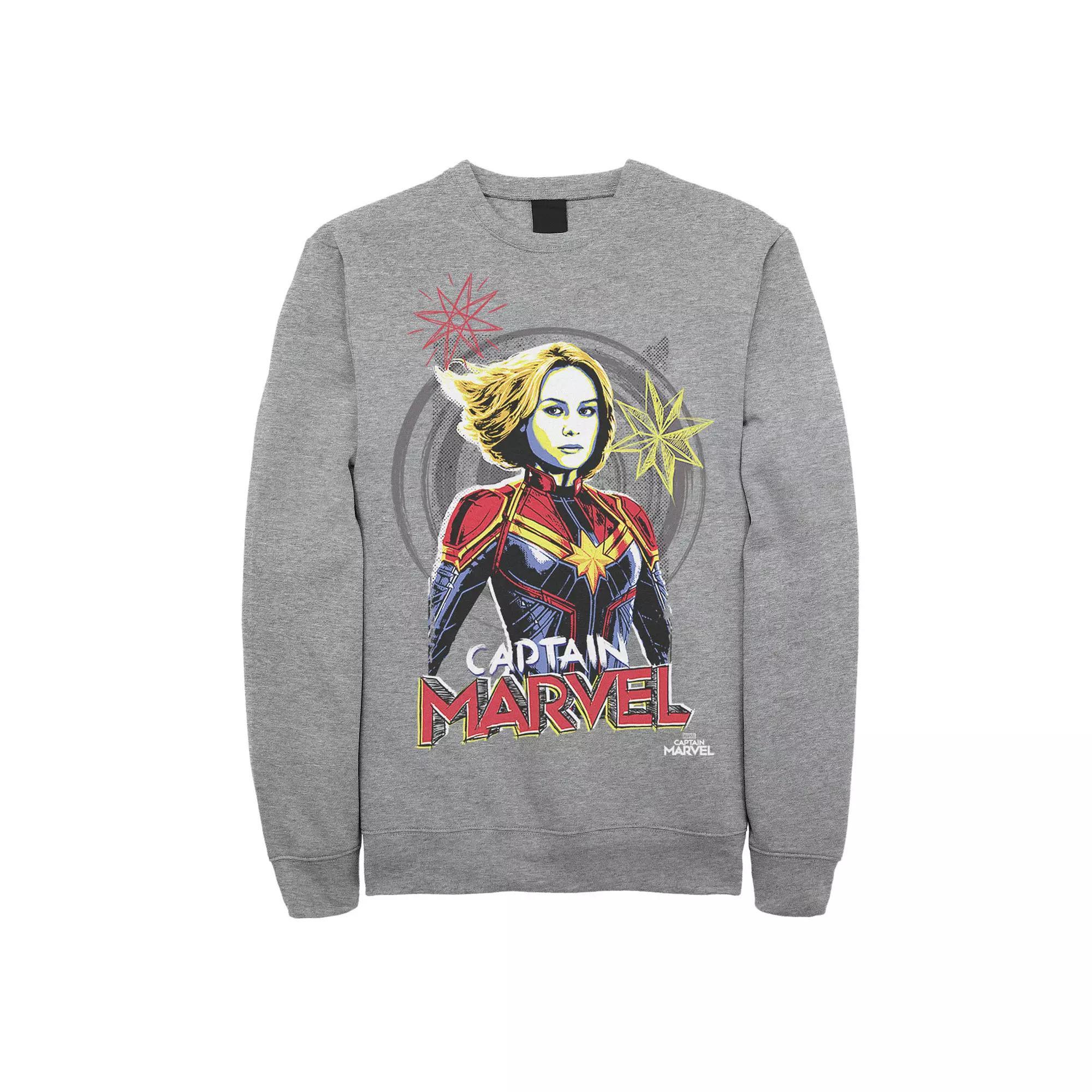 Men's Marvel Captain Marvel Sketch Portrait Fleece, Size: Large, Athletic Grey Product Image