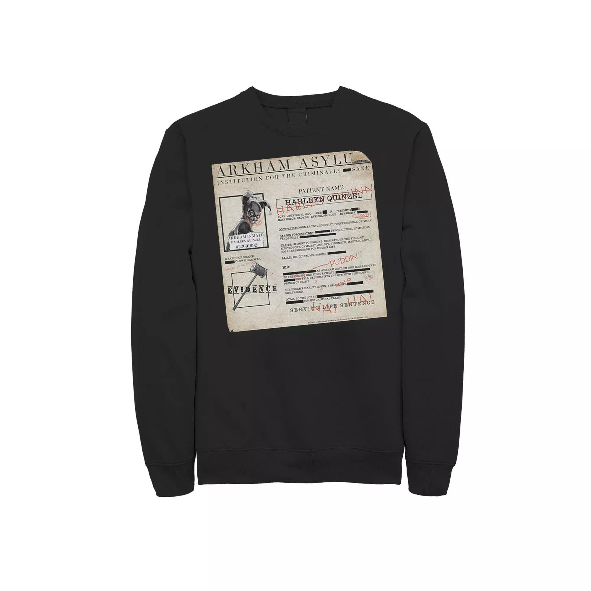 Men's Batman Harley Quinn Akham Asylum Records Sweatshirt, Size: XXL, Athletic Grey Product Image