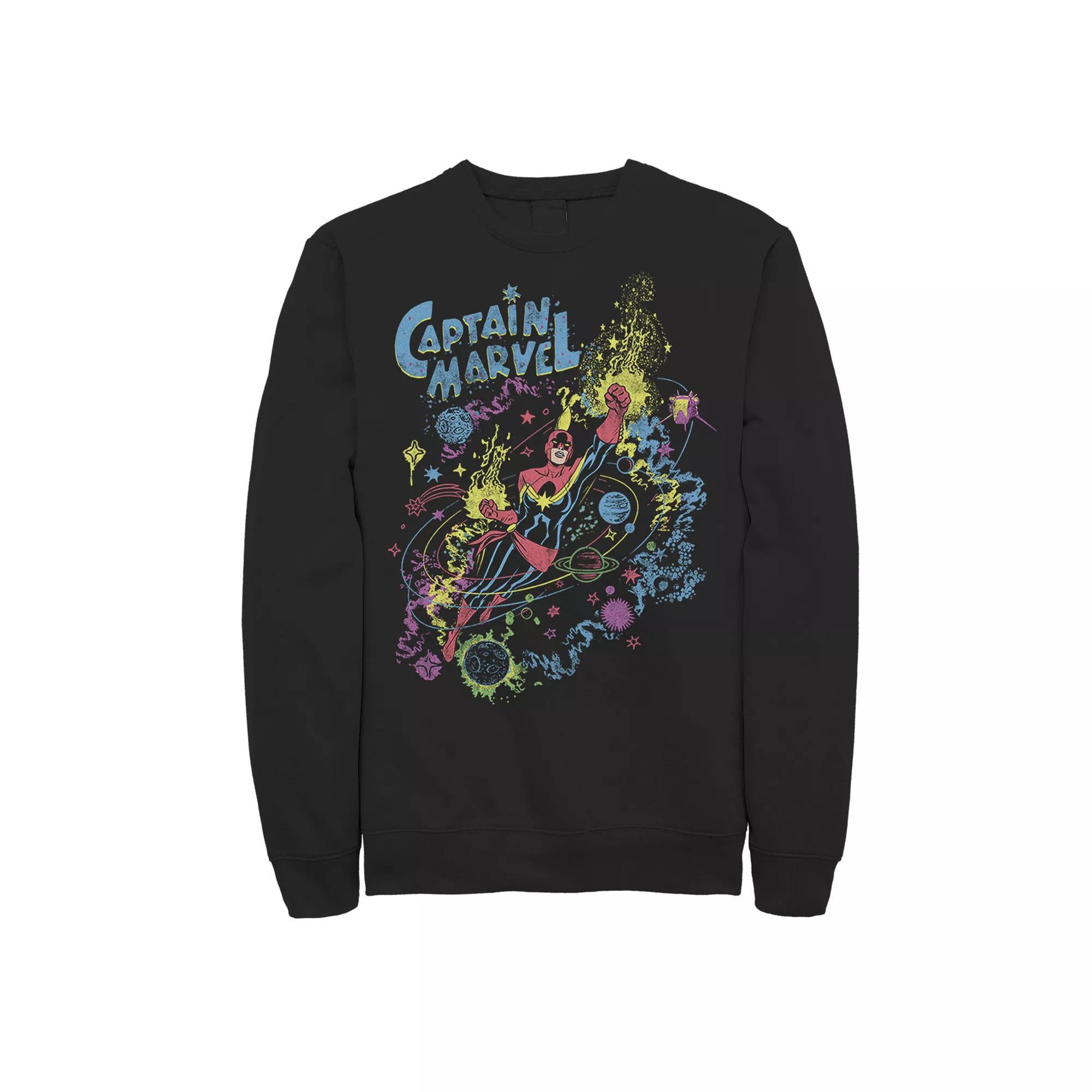 Men's Marvel Captain Marvel Vintage Sketched Galaxy Flight Poster Fleece, Size: Medium, Black Product Image