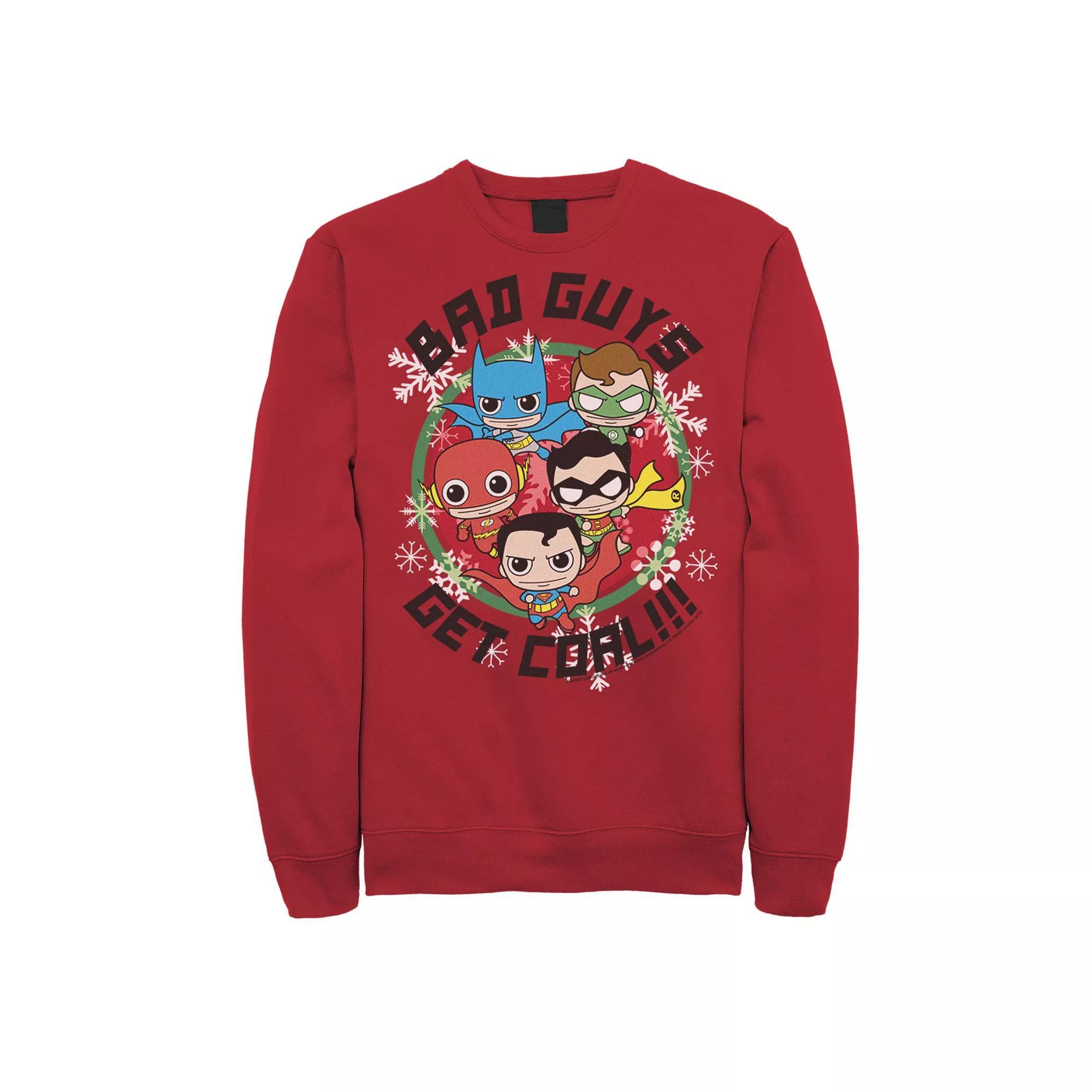 Men's DC Comics Justice League Bad Guys Get Coal Christmas Fleece, Size: Large, Red Product Image