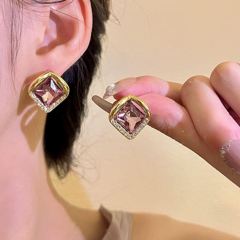 Rhinestone Square Alloy Earring Product Image