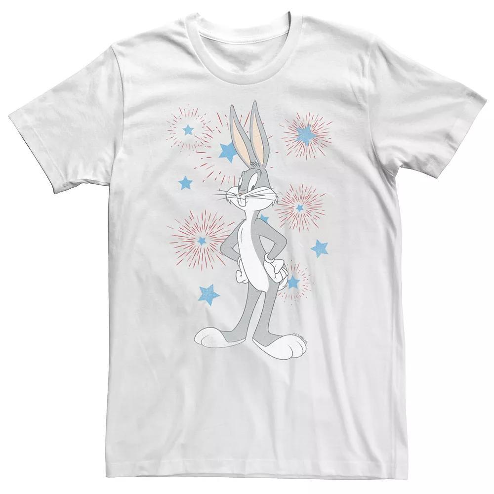 Big & Tall Looney Tunes Bugs Bunny Americana Fourth Of July Fireworks Tee, Men's, Size: 5XL, White Product Image