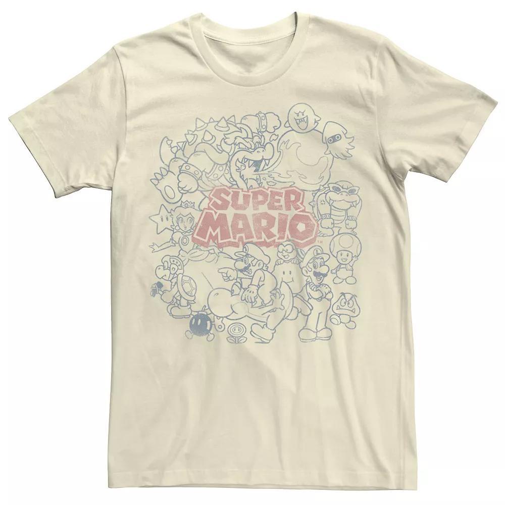 Men's Nintendo Super Mario Cast Line Art Portrait Tee, Size: Medium, Natural Product Image