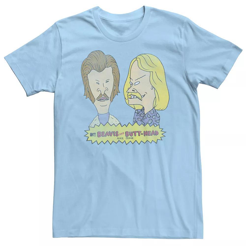 Men's Beavis And Butthead Mustaches Short Sleeve Tee, Size: 3XL, Light Blue Product Image