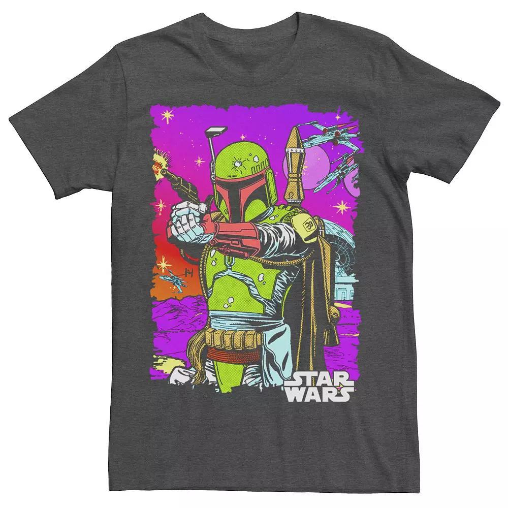 Men's Star Wars Boba Fett Vibrant Neon Comic Cutout Tee, Size: Large, Grey Heather Product Image