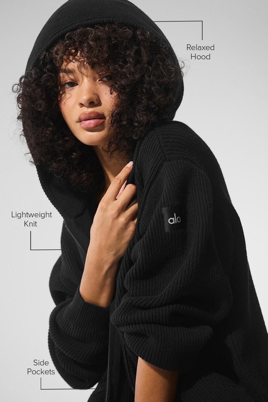 Domain Rib Knit Full Zip Sweater - Black Product Image