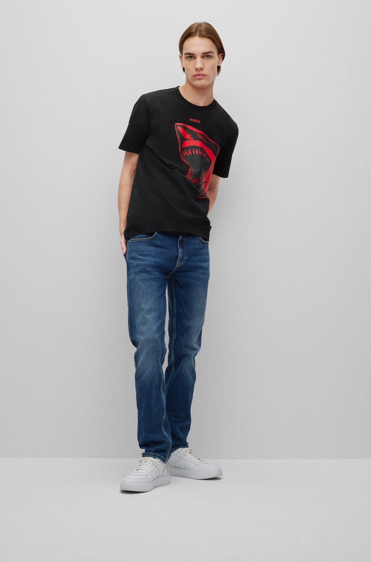 Cotton-jersey T-shirt with red shark print Product Image