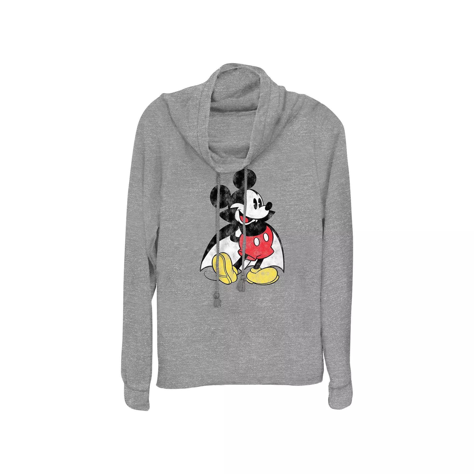 Disneys Mickey Mouse Vampire Womens Cowlneck Graphic Lightweight Long Sleeve Gray Grey Product Image