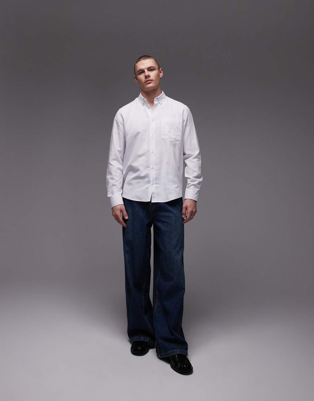 Topman long sleeve textured formal shirt in white Product Image